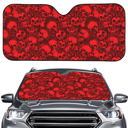 Red Punk Skull Pattern Print Car Windshield Sun Shade