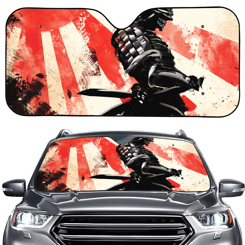 Red Rising Sun Samurai Print Car Windshield Sun Shade