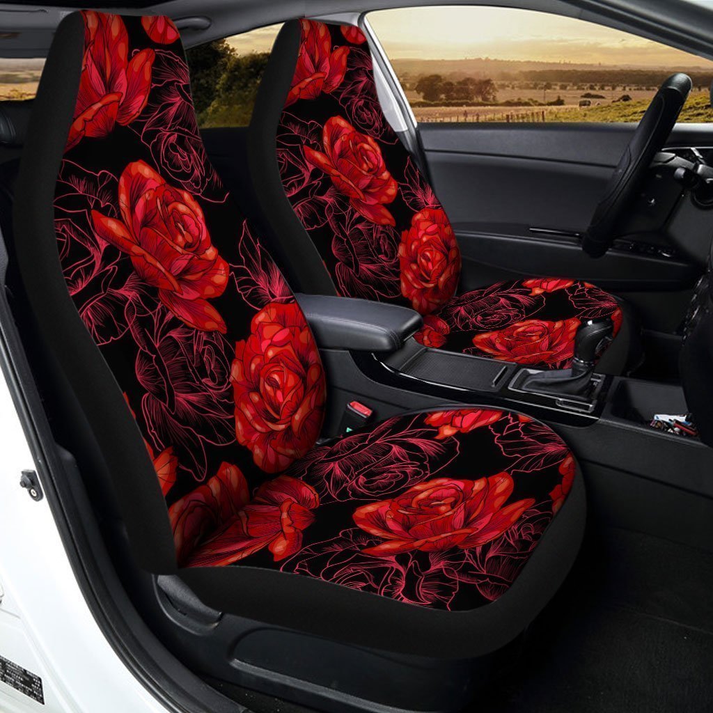 Red Rose Car Seat Covers Custom Floral Red Car Interior Accessories