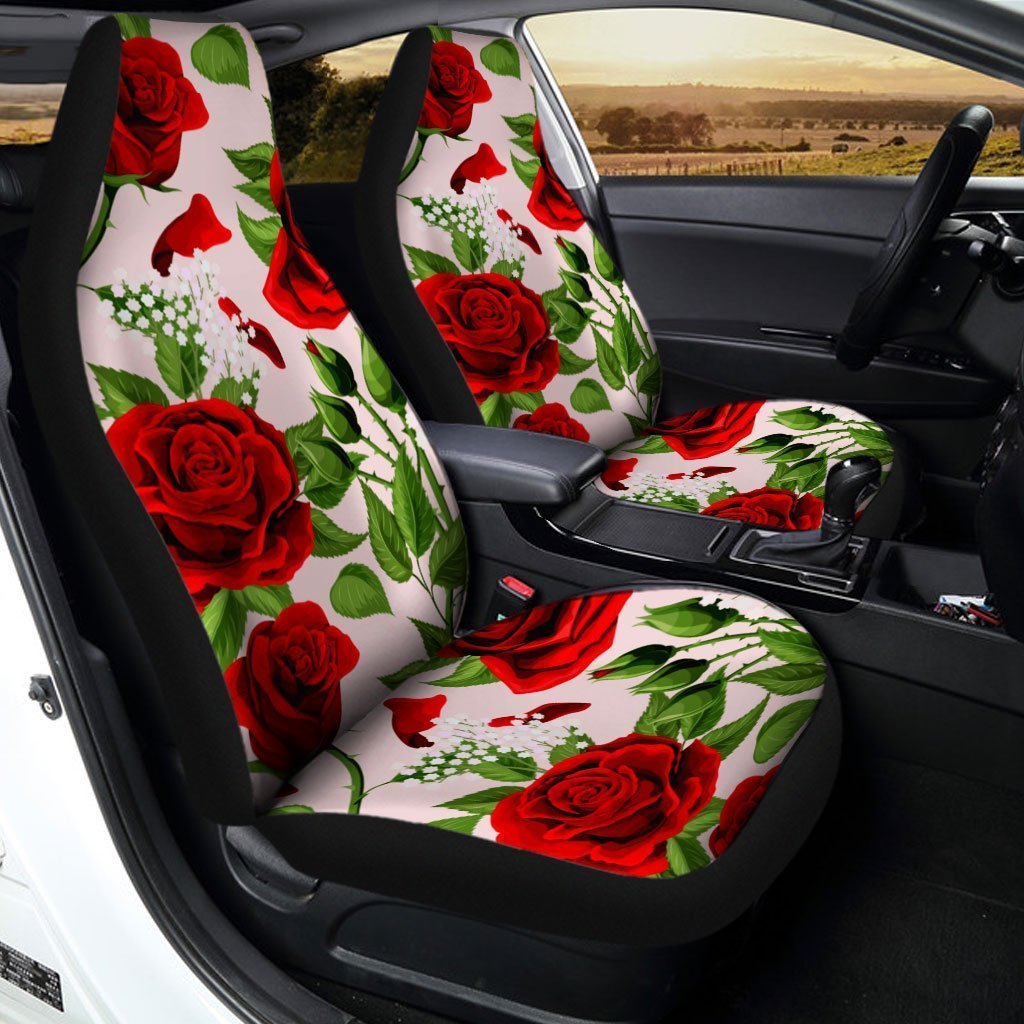 Red Rose Car Seat Covers Custom Flower Car Accessories