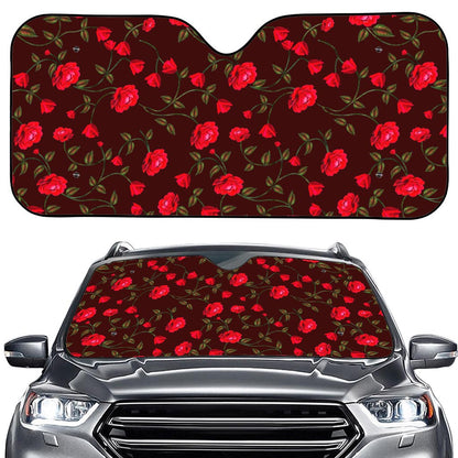Red Rose Floral Flower Pattern Print Car Windshield Sun Shade