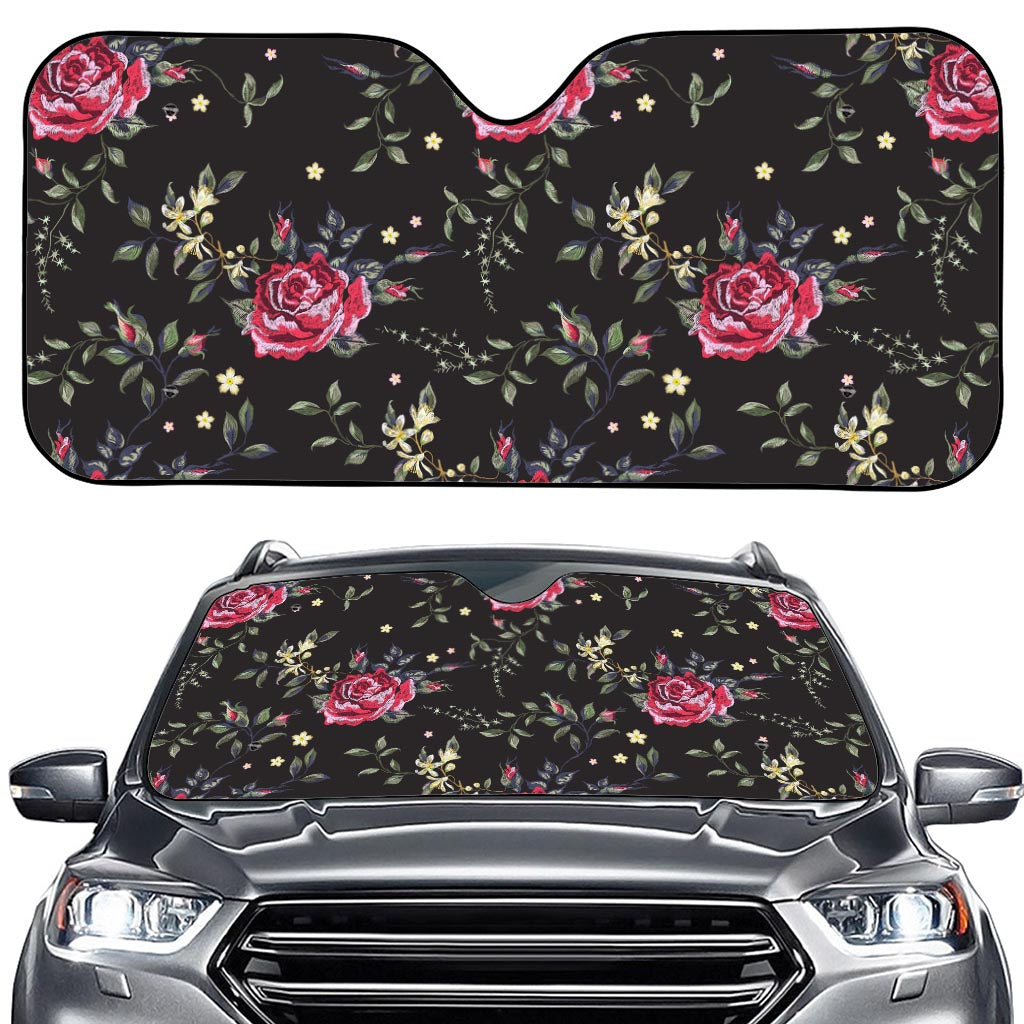 Red Rose Floral Pattern Print Car Windshield Sun Shade