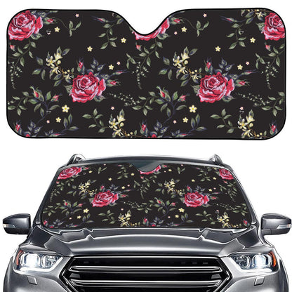 Red Rose Floral Pattern Print Car Windshield Sun Shade
