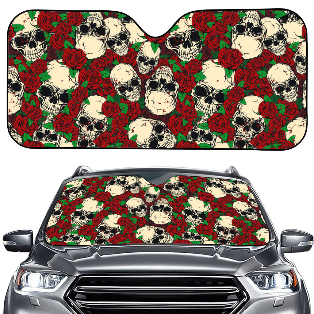 Red Rose Skull Pattern Print Car Windshield Sun Shade