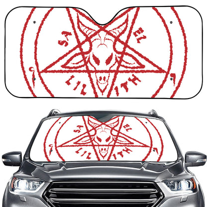 Red Satanic Pentagram Symbol Print Car Windshield Sun Shade
