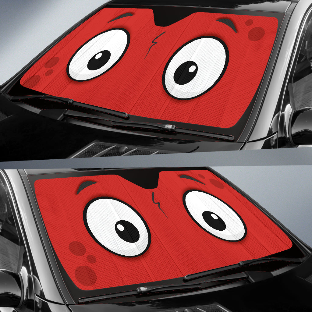 Red Slight Surprised Cartoon Eyes Car Auto Sunshades