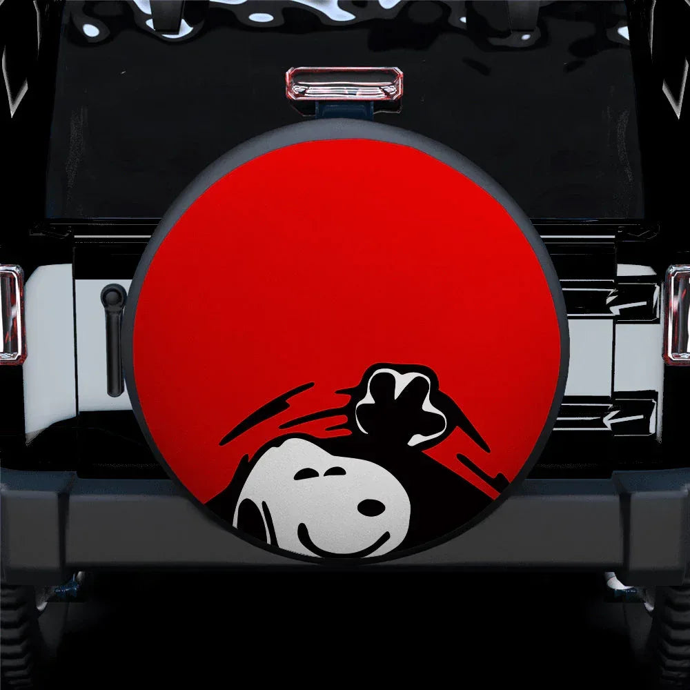 Red Snoopy Peek A Boo Funny Jeep Car Leather Spare Tire Cover - PersonalizedFury