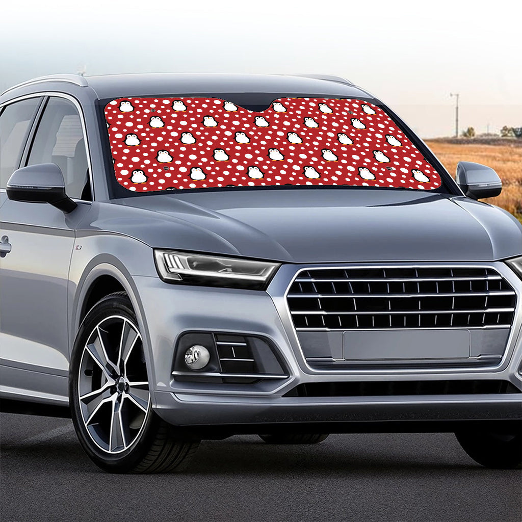 Red Snow Penguin Pattern Print Car Windshield Sun Shade