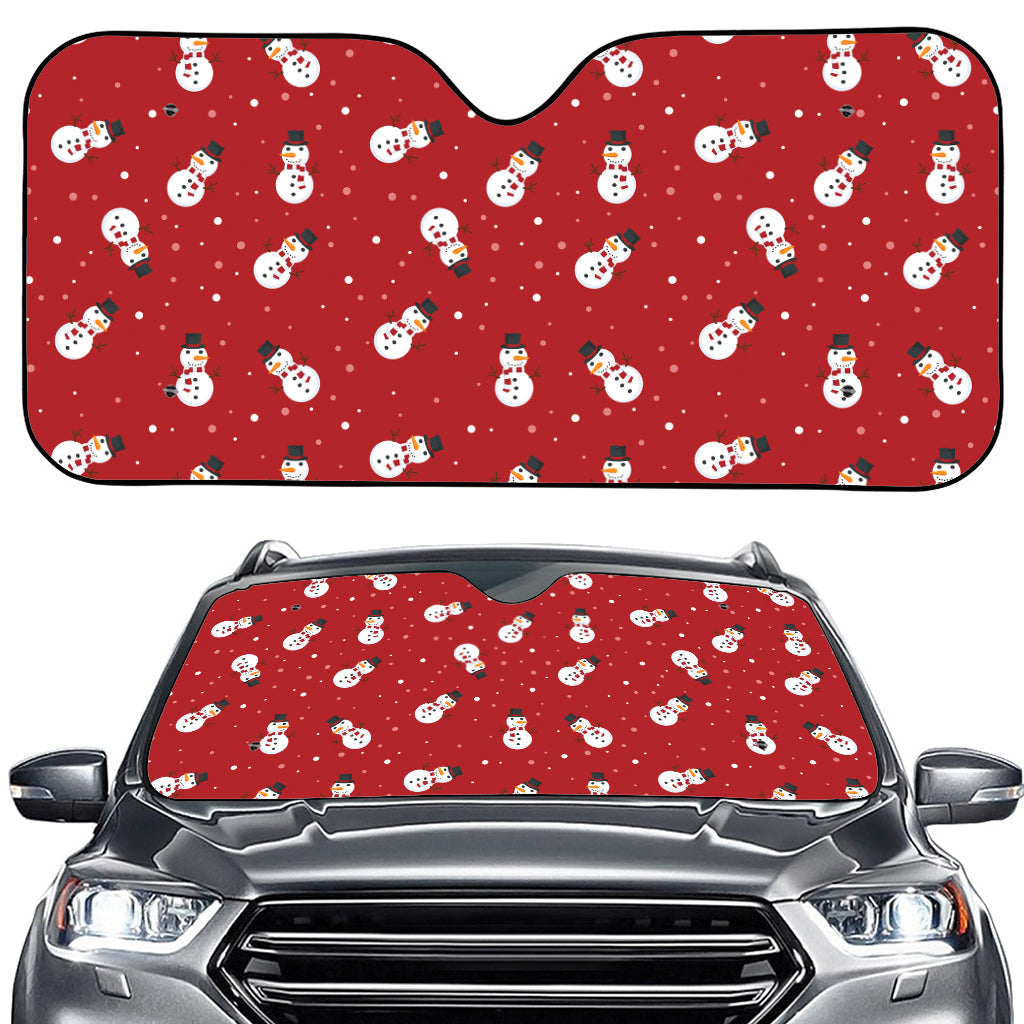 Red Snowman Pattern Print Car Windshield Sun Shade