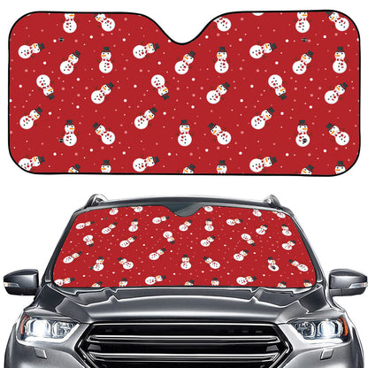 Red Snowman Pattern Print Car Windshield Sun Shade