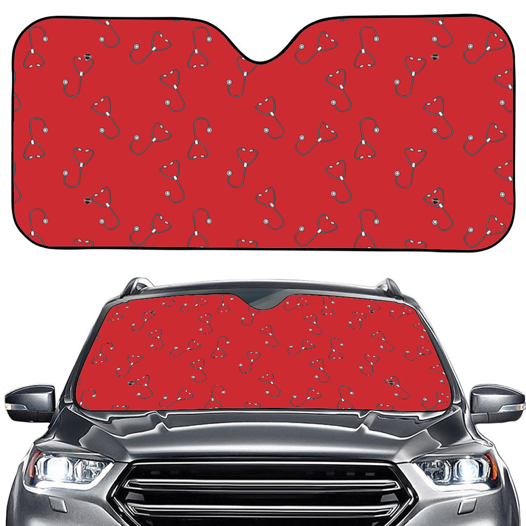 Red Stethoscope Pattern Print Car Windshield Sun Shade