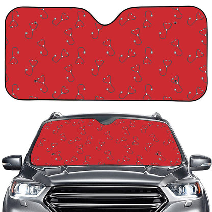 Red Stethoscope Pattern Print Car Windshield Sun Shade
