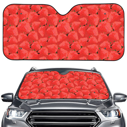 Red Strawberry Pattern Print Car Windshield Sun Shade