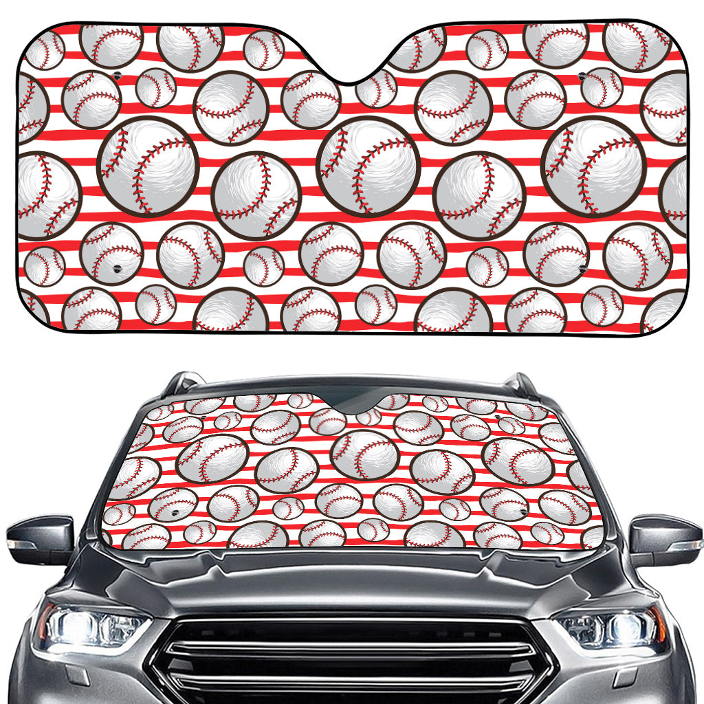 Red Striped Baseball Pattern Print Car Windshield Sun Shade