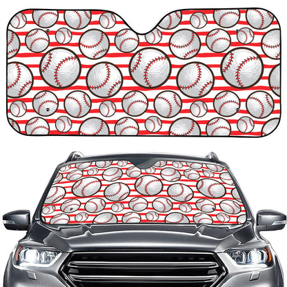 Red Striped Baseball Pattern Print Car Windshield Sun Shade
