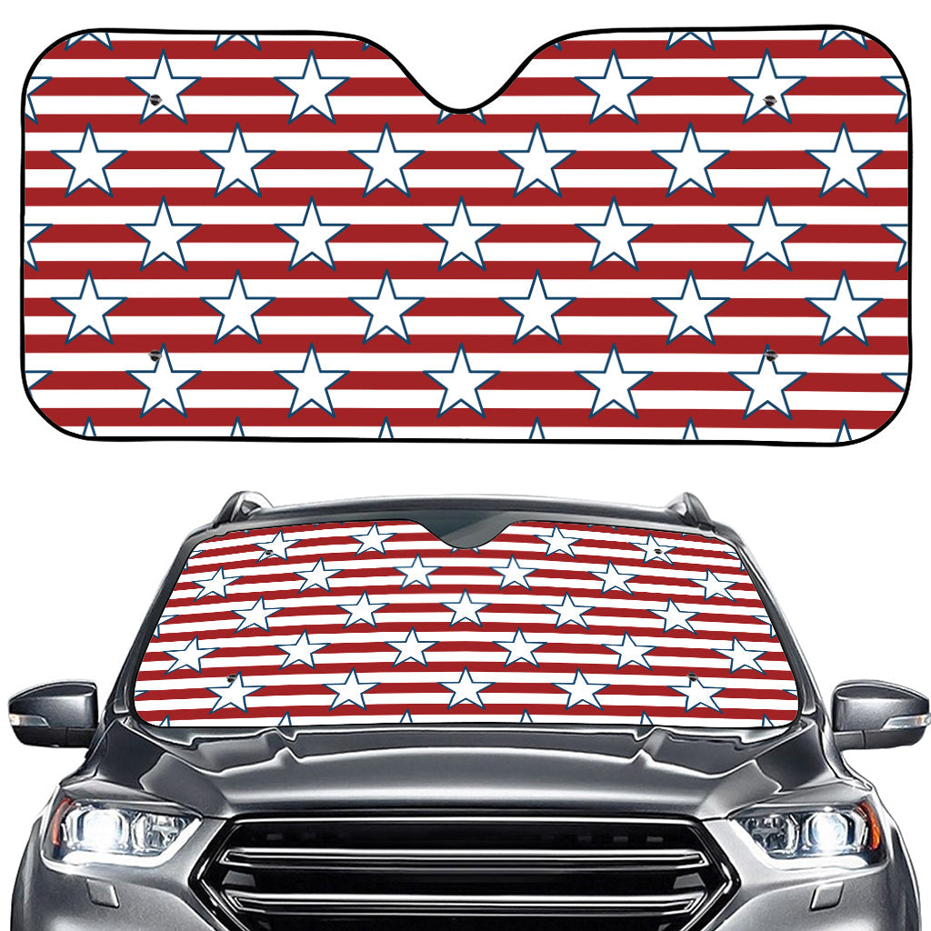 Red Striped USA Star Pattern Print Car Windshield Sun Shade
