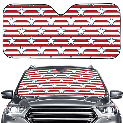 Red Striped USA Star Pattern Print Car Windshield Sun Shade