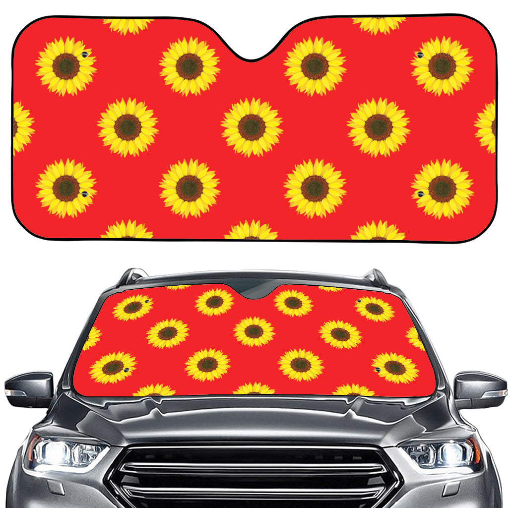 Red Sunflower Pattern Print Car Windshield Sun Shade