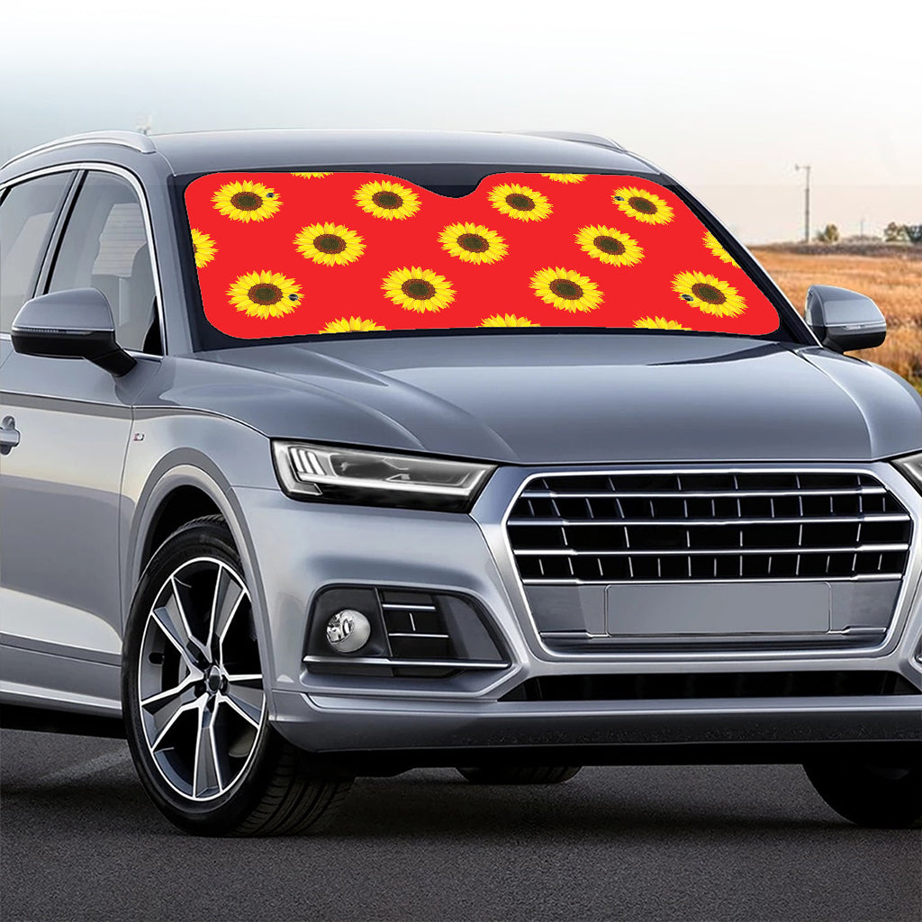 Red Sunflower Pattern Print Car Windshield Sun Shade