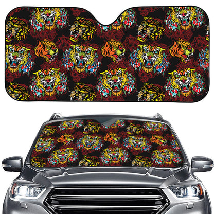 Red Tiger Tattoo Pattern Print Car Windshield Sun Shade