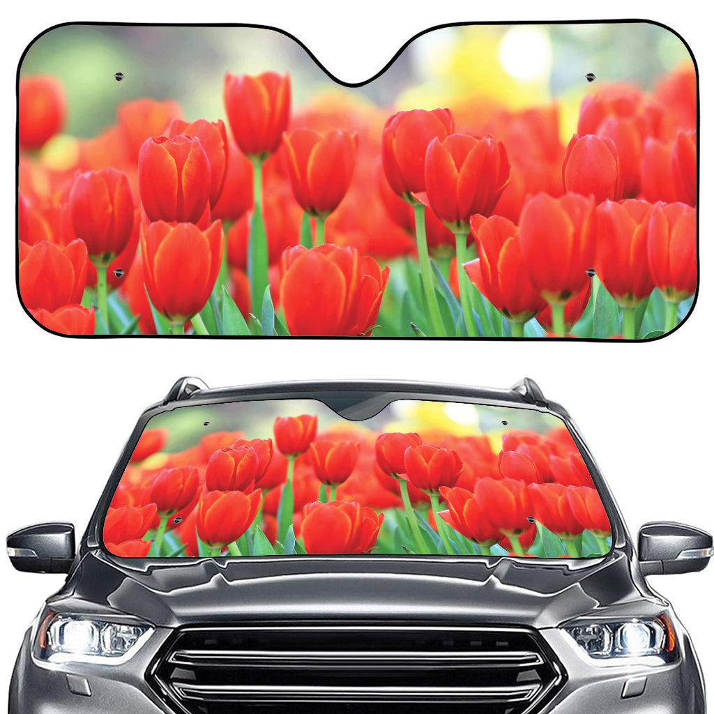 Red Tulip Print Car Windshield Sun Shade
