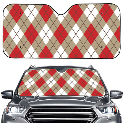 Red White And Beige Argyle Pattern Print Car Windshield Sun Shade