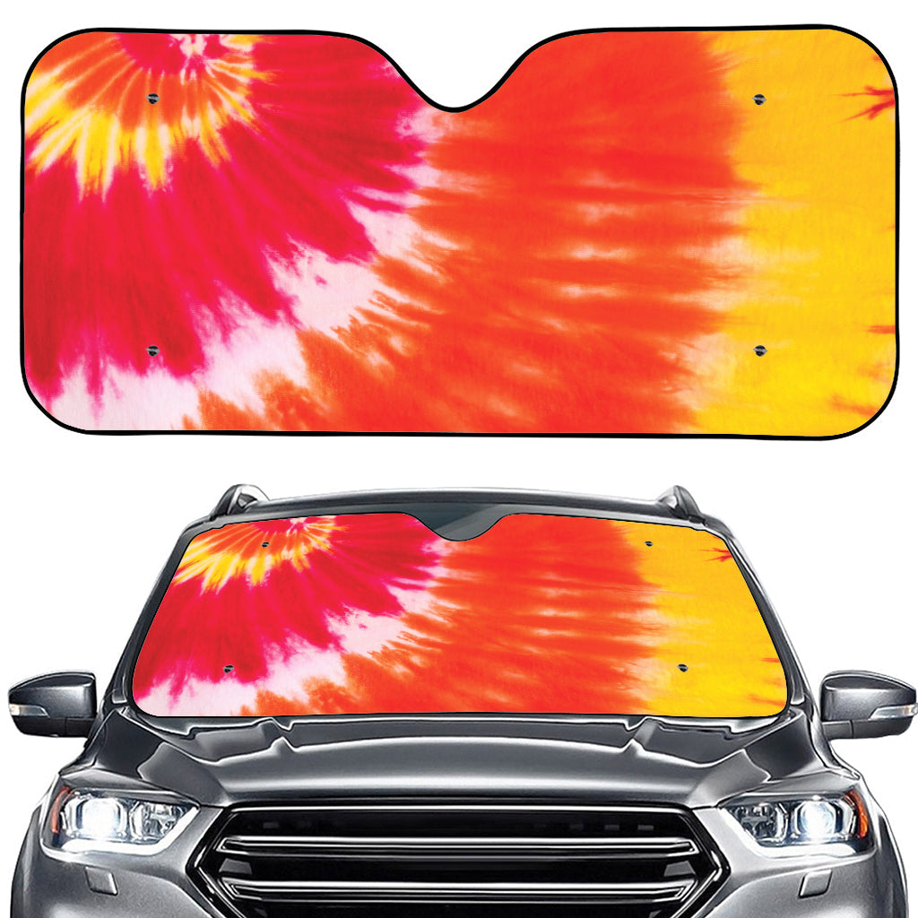 Red Yellow And Orange Tie Dye Print Car Windshield Sun Shade