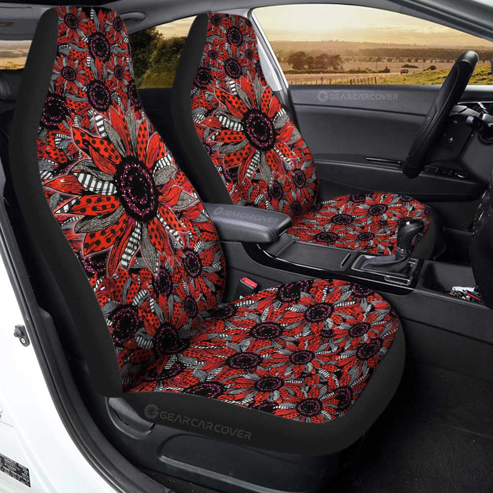Red and Black Glitter Polka Dot Sunflower Car Seat Covers Custom