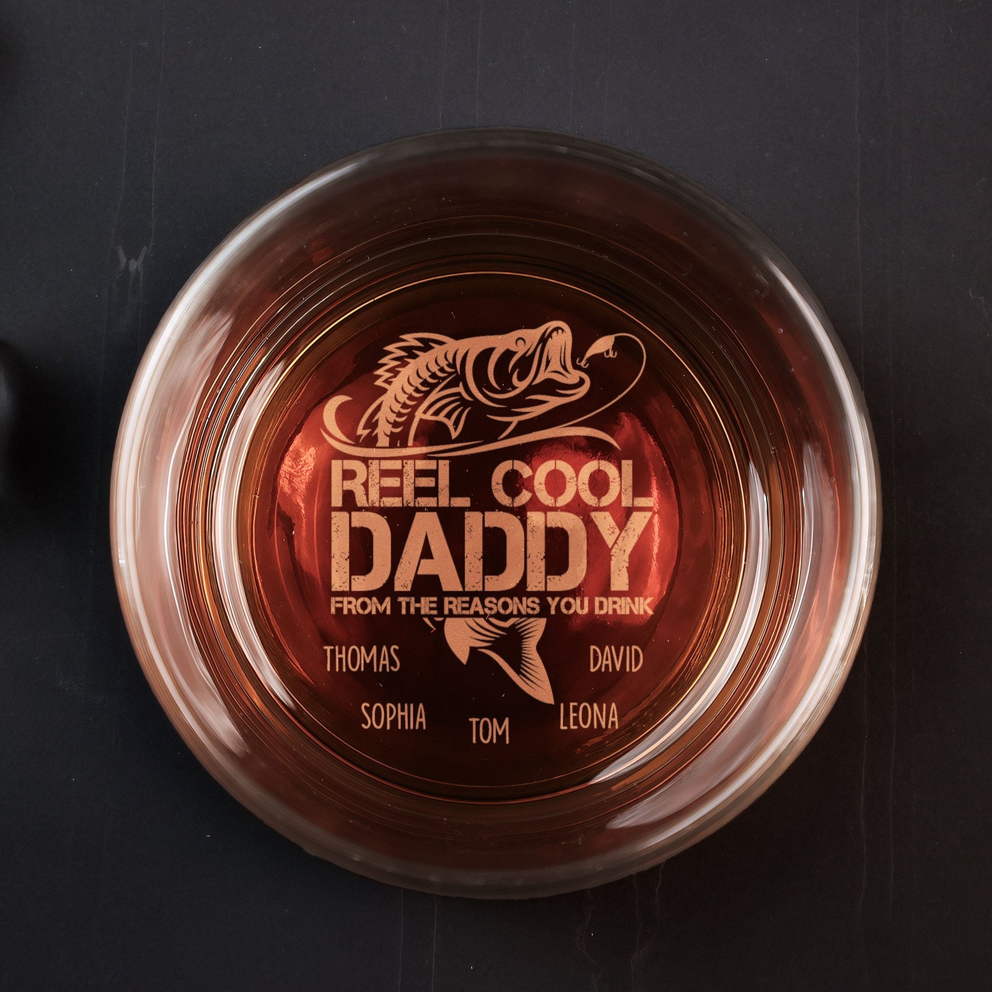 Reel Cool Daddy/Papa From The Reasons You Drink - Personalized Engraved Whiskey Glass