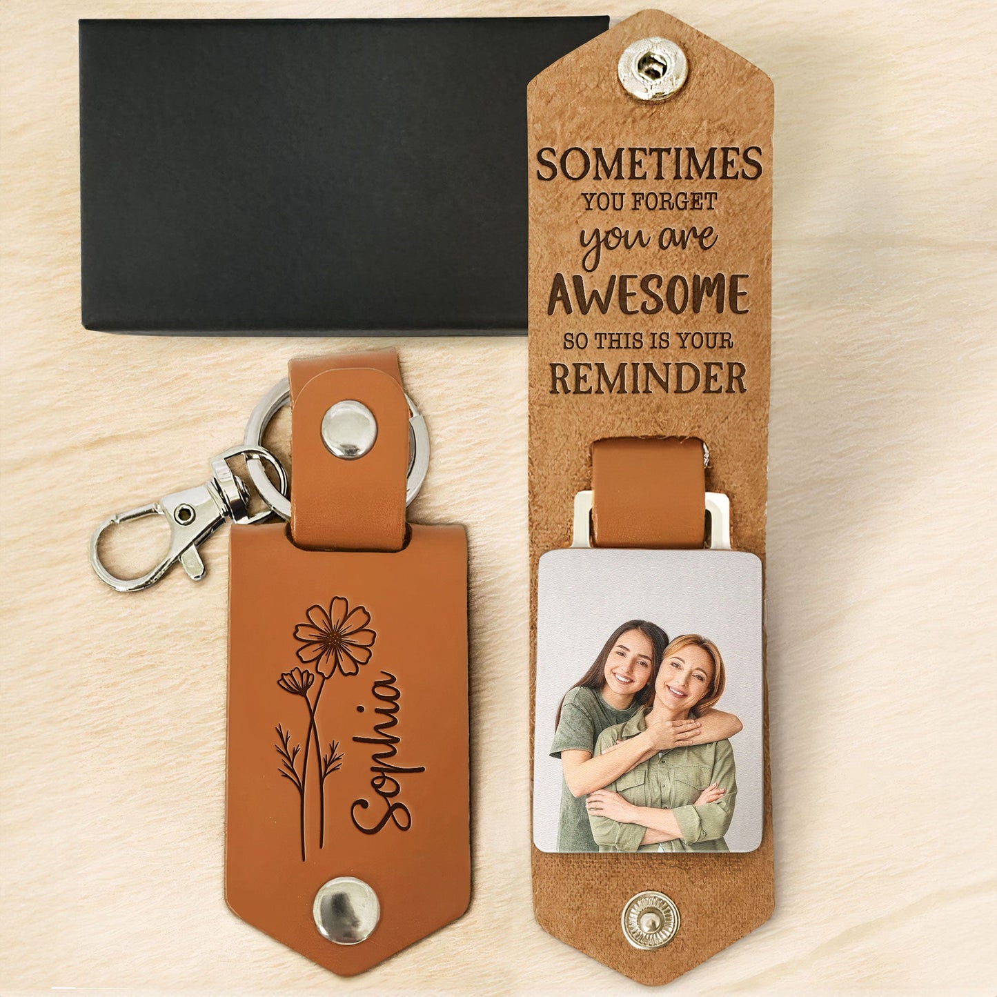 Reminder That You Are Awesome Mother's Day Gift - Personalized Photo Leather Keychain