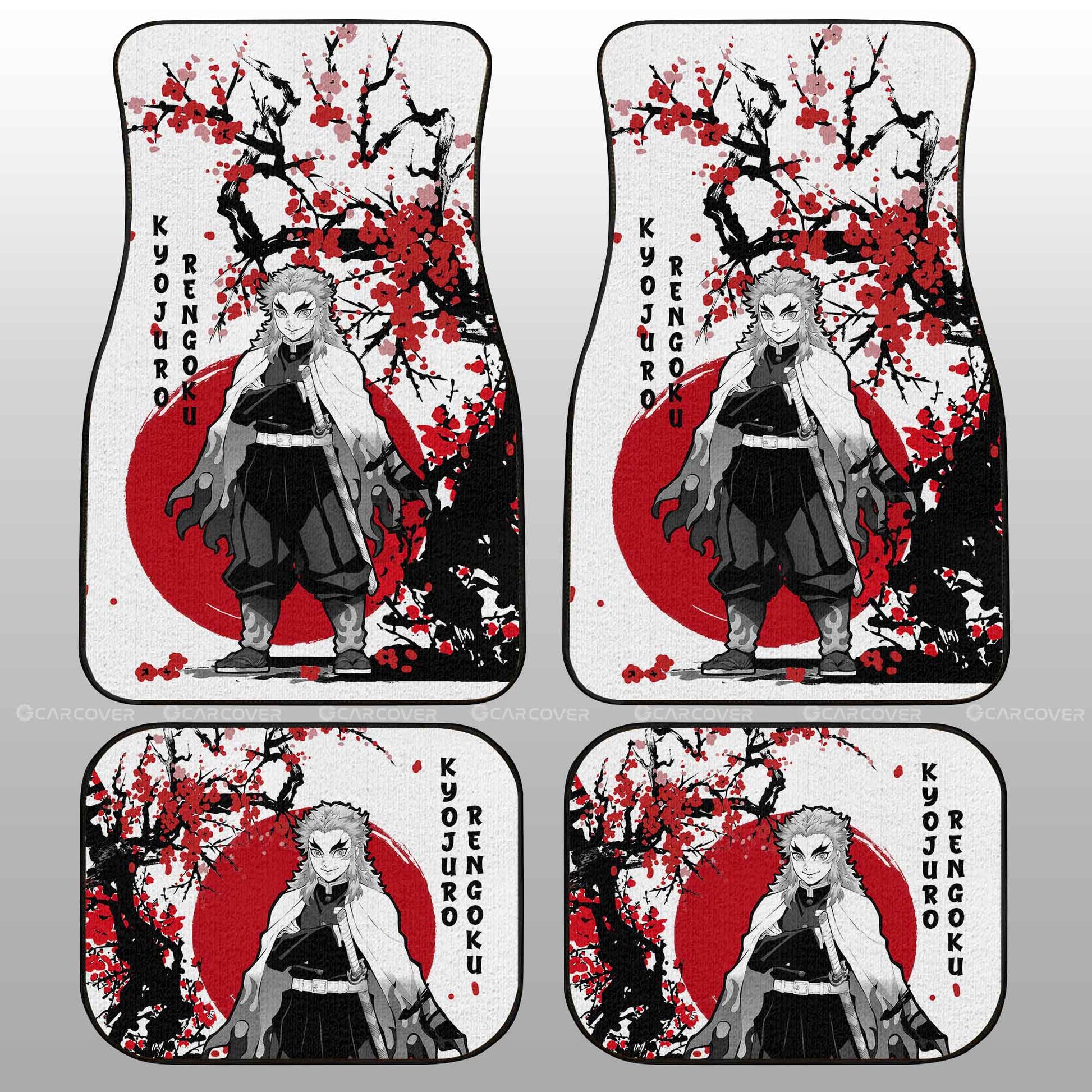Rengoku Car Floor Mats Custom Japan Style Anime Demon Slayer Car Interior Accessories