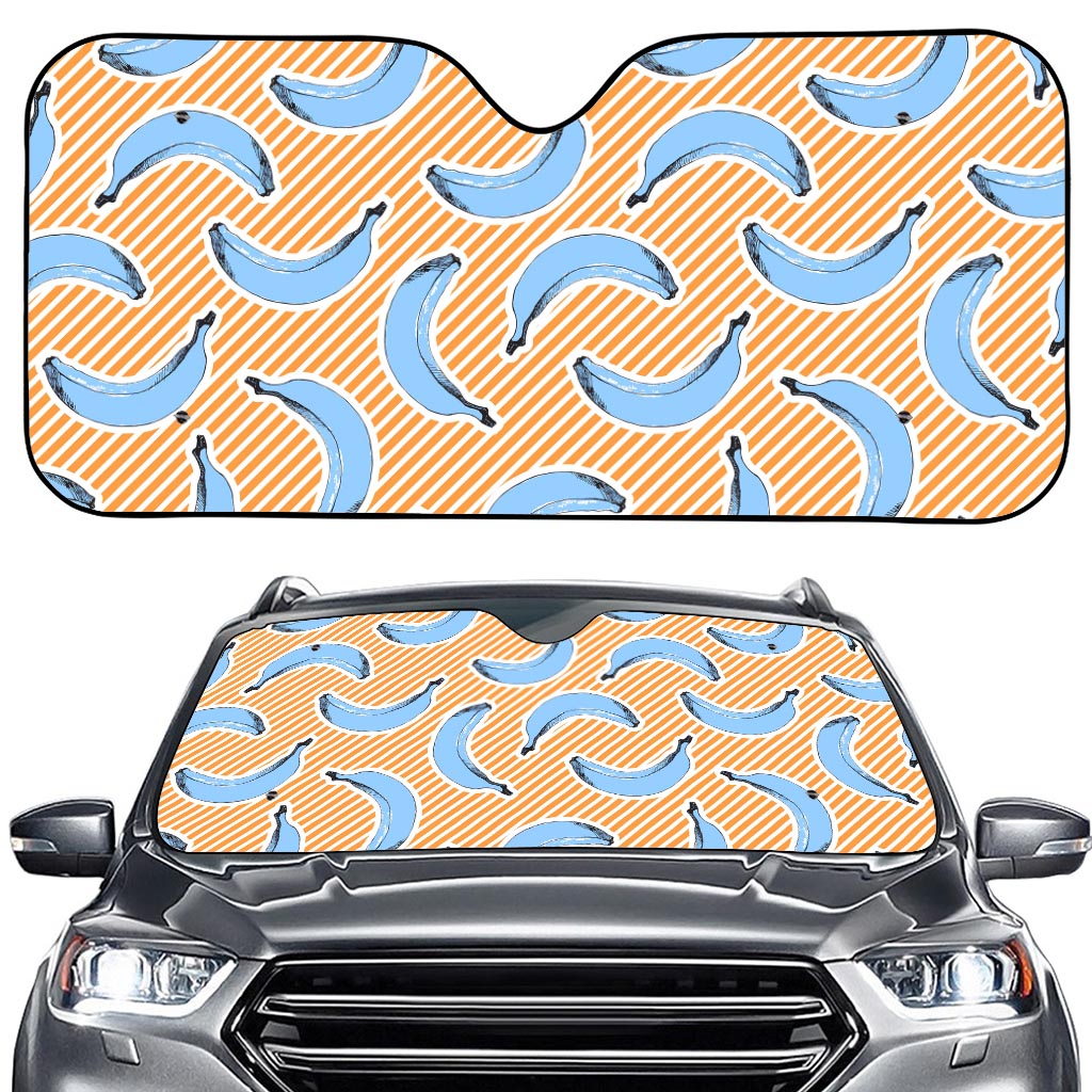 Retro Blue Banana Pattern Print Car Windshield Sun Shade