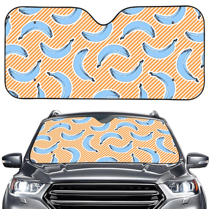 Retro Blue Banana Pattern Print Car Windshield Sun Shade
