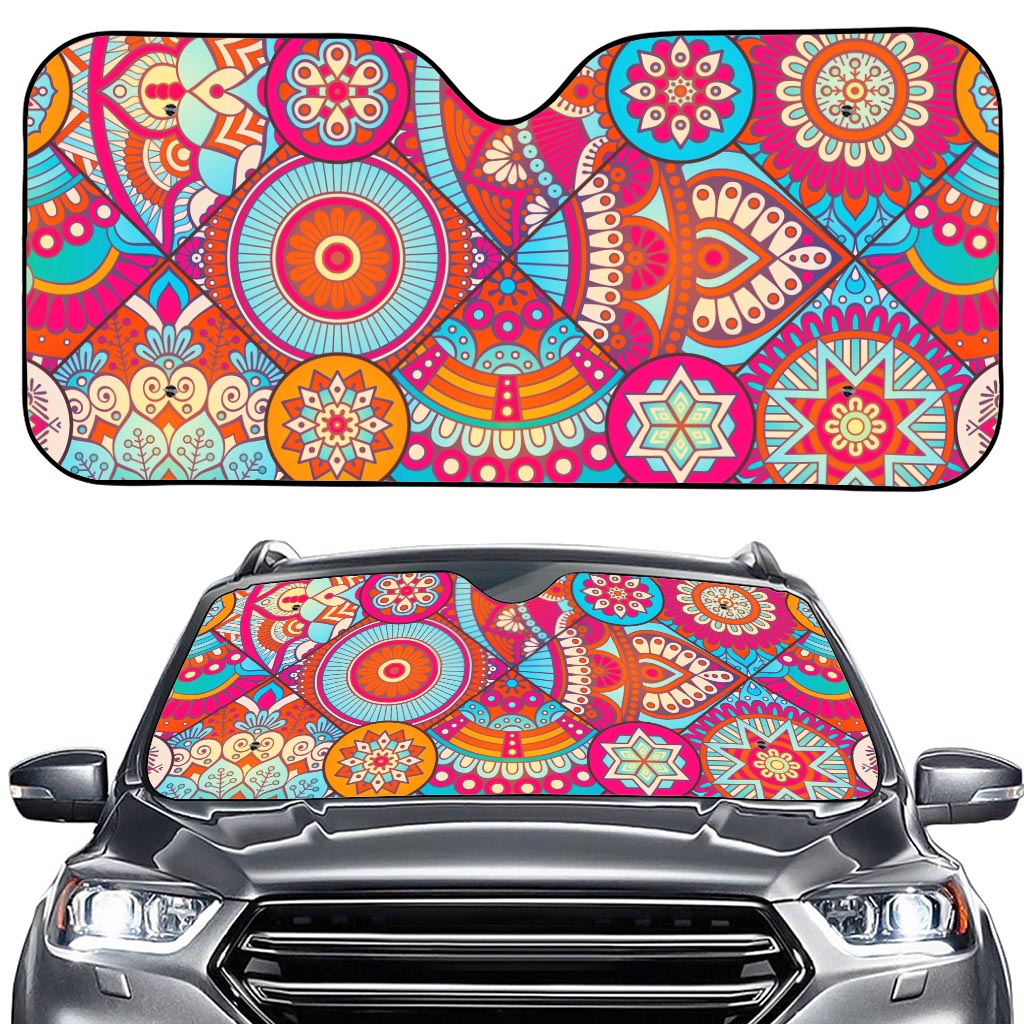 Retro Bohemian Mandala Pattern Print Car Windshield Sun Shade