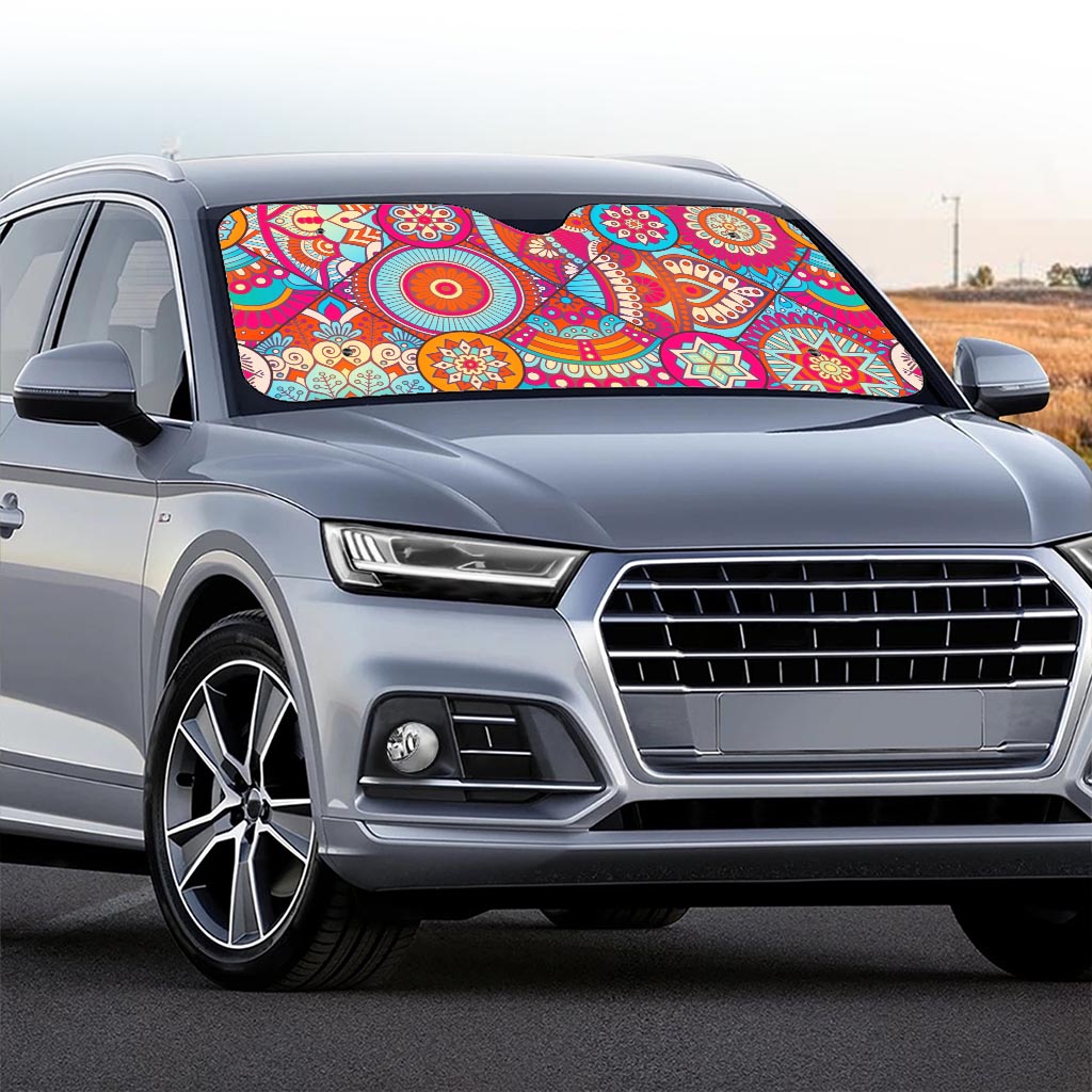 Retro Bohemian Mandala Pattern Print Car Windshield Sun Shade