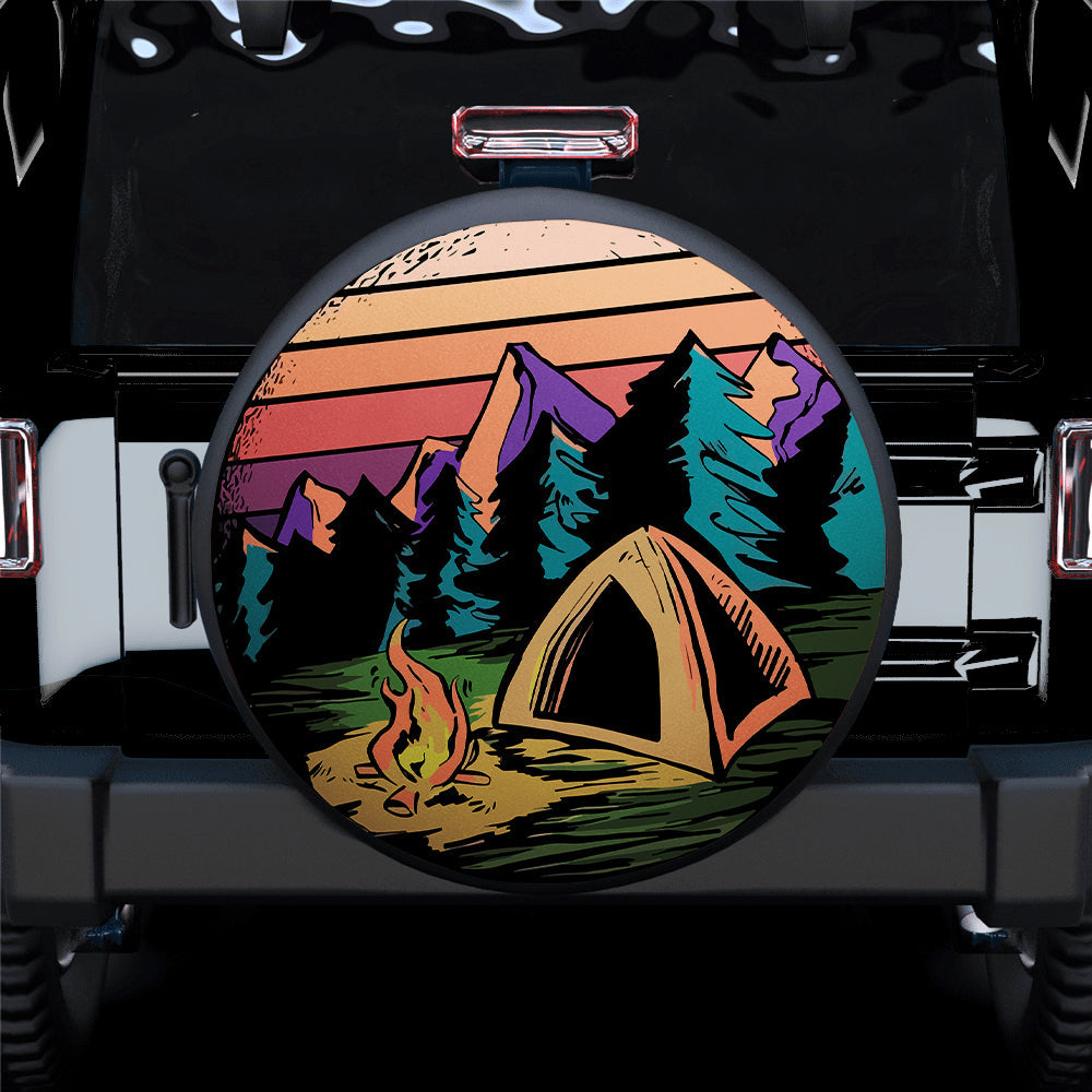 Retro Camping Site Car Spare Tire Cover