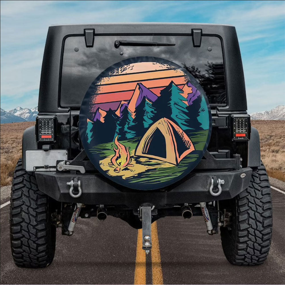 Retro Camping Site Car Spare Tire Cover