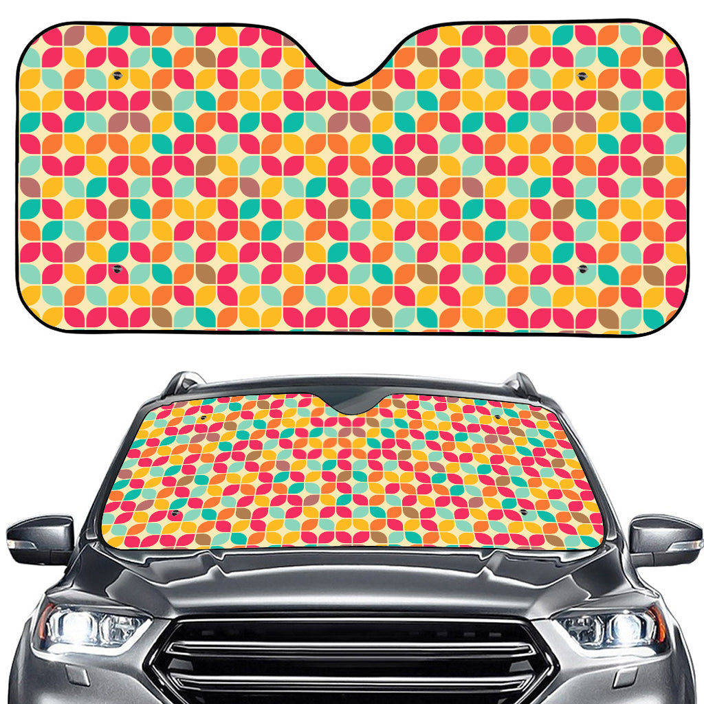 Retro Geometric Rounded Square Print Car Windshield Sun Shade