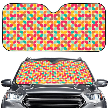 Retro Geometric Rounded Square Print Car Windshield Sun Shade