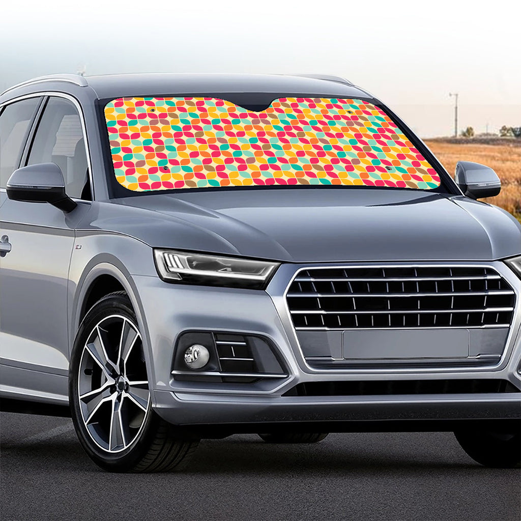 Retro Geometric Rounded Square Print Car Windshield Sun Shade