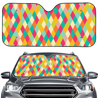 Retro Harlequin Pattern Print Car Windshield Sun Shade