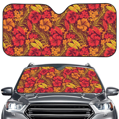 Retro Hawaiian Tropical Floral Print Car Windshield Sun Shade