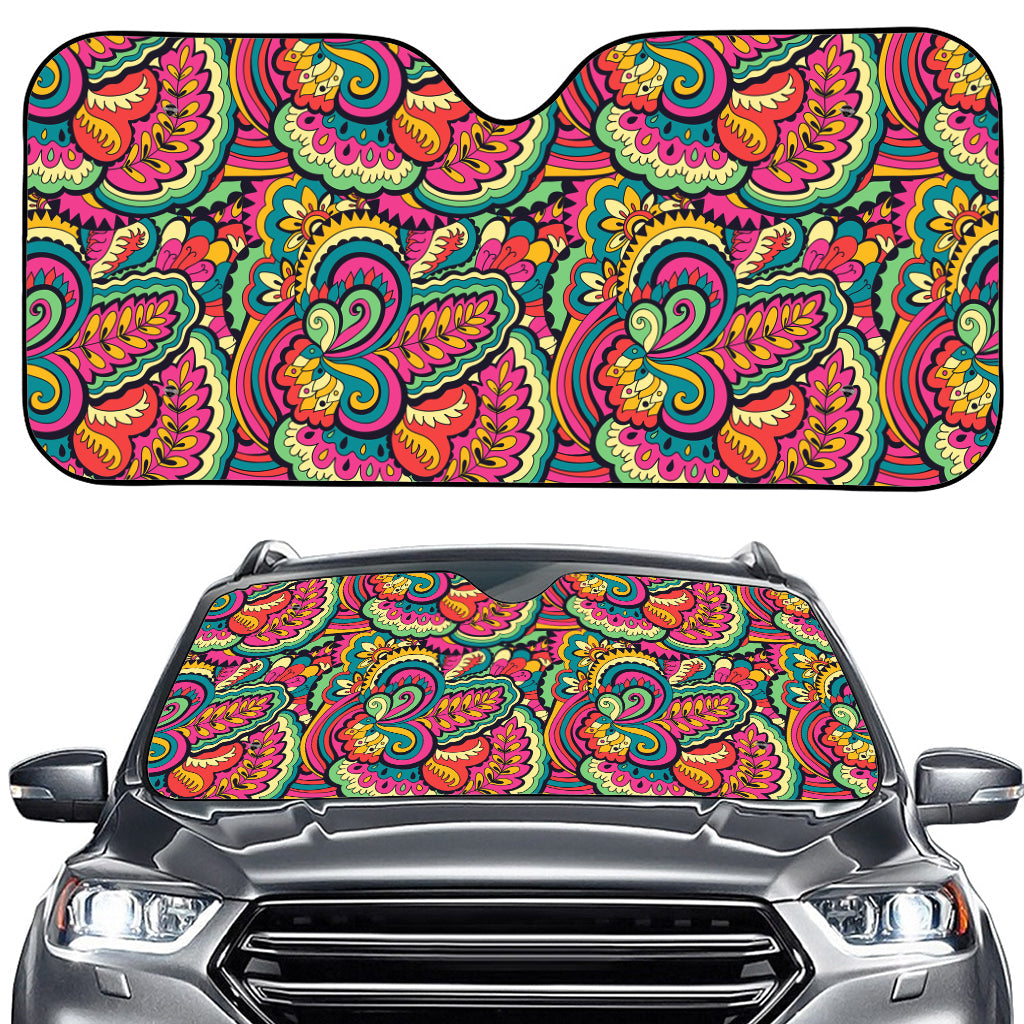 Retro Psychedelic Hippie Pattern Print Car Windshield Sun Shade