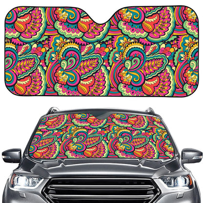 Retro Psychedelic Hippie Pattern Print Car Windshield Sun Shade