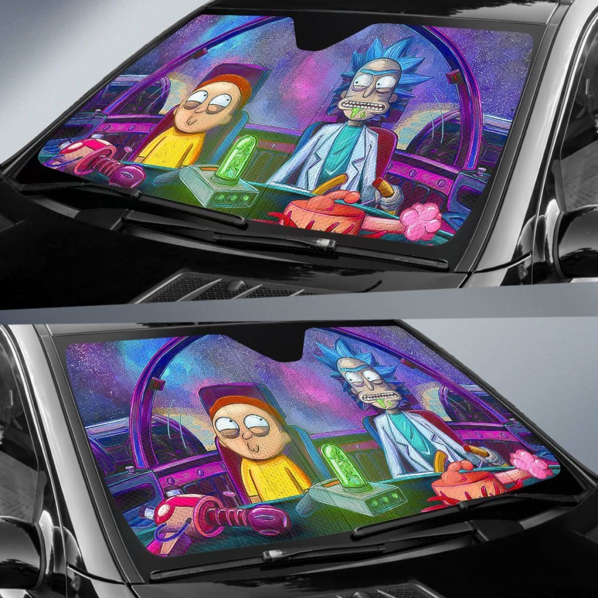 Rick And Morty In Space Car Sun Shades Cartoon H033120 Universal Fit 225311