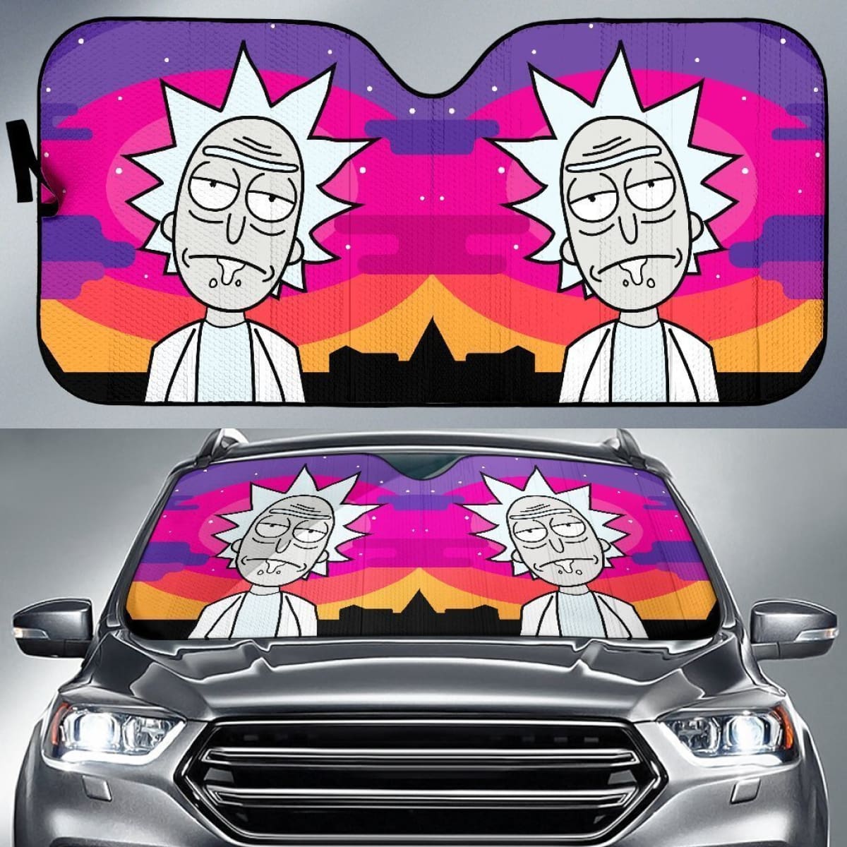 Rick & Morty Funny Face Rick Auto Sun Shade Nh07 Universal Fit 111204