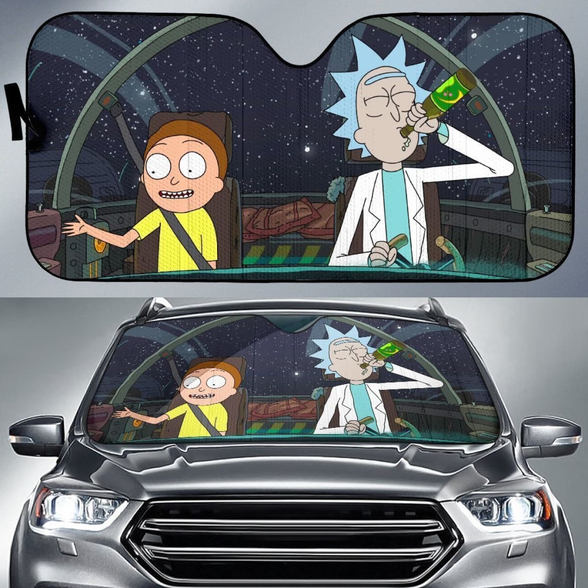 Rick & Morty Space Ship Cartoon Auto Sun Shade Nh07 Universal Fit 111204