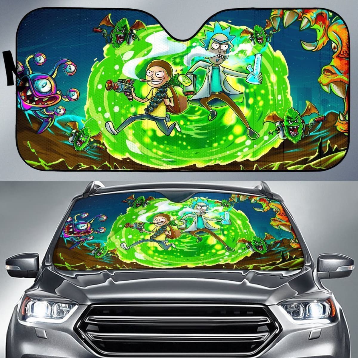 Rick & Morty War Cartoon Auto Sun Shade Nh07 Universal Fit 111204