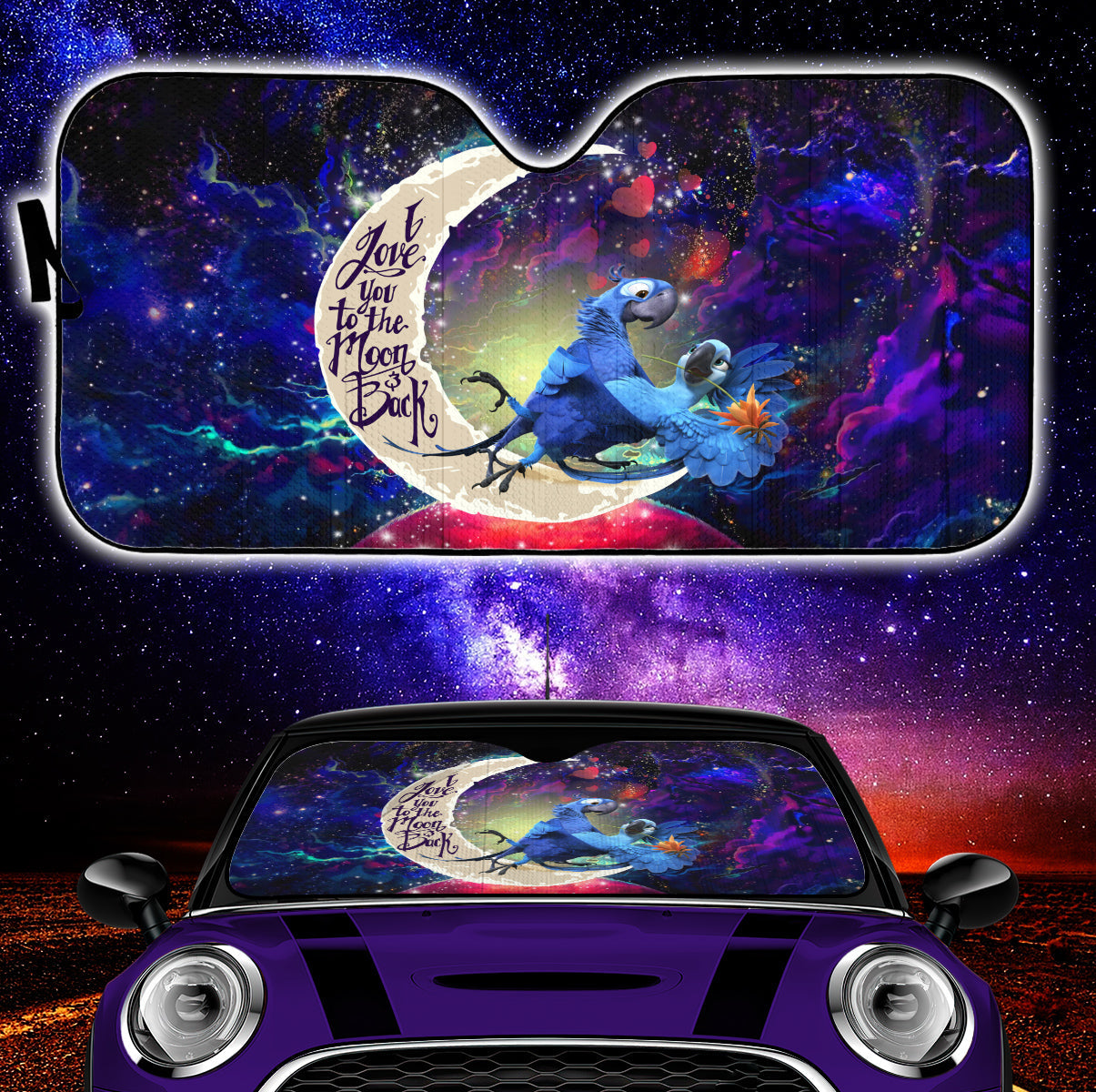 Rio Blu and Jewel Love You To The Moon Galaxy Car Auto Sunshades