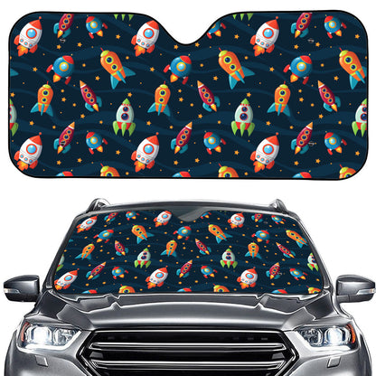 Rockets And Stars Pattern Print Car Windshield Sun Shade